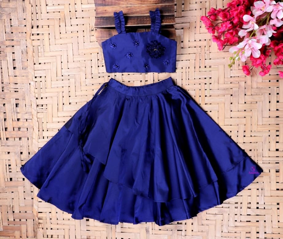 Image of ANNECA FASHION kid's baby girls silk blend Embroidery western Crop top and up down skirts clothing set