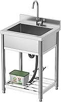 KINGBO Stainless Steel Freestanding Utility Sink with Faucet, Single Bowl 21.7" Indoor Outdoor Kitchen Garage Laundry Sink