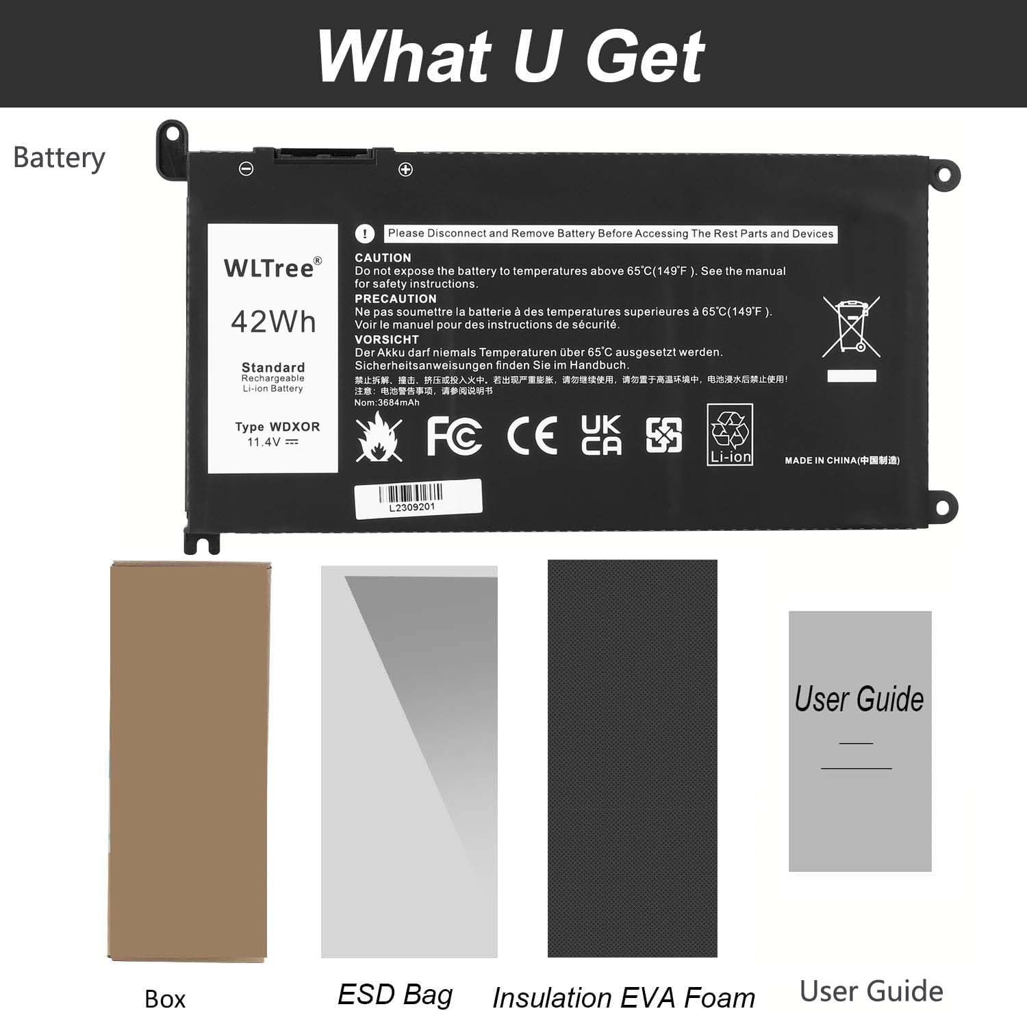 Batteria WDX0R per Portatile Dell Inspiron 13 5368 5378 5379 7368 7378 14 7460 15 5565 5567 5568 5578 7560 7570 7579 7569 17 5765 5767 5770 Latitude 3180 3189 3190 3480 3580 3379 3390 Battery