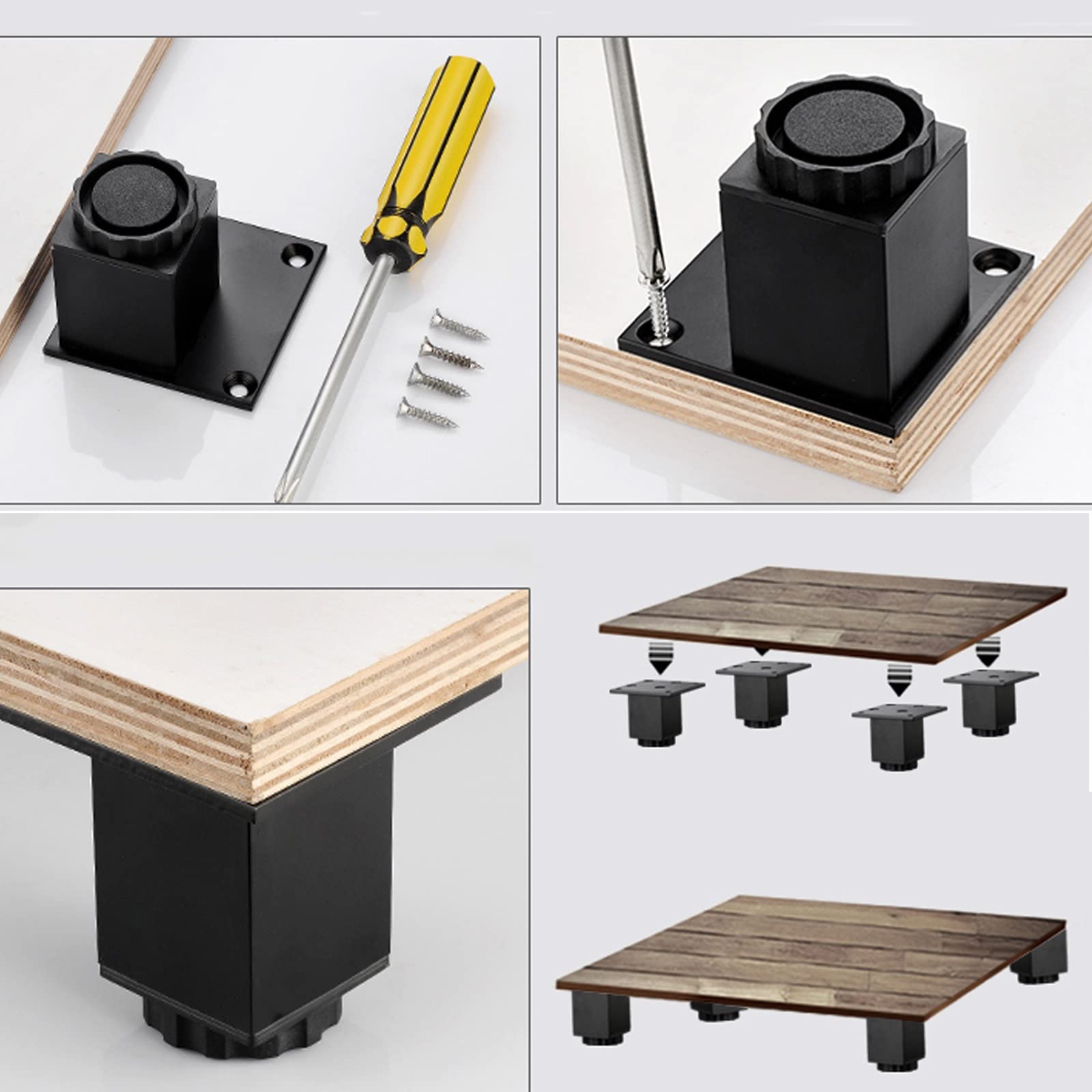Nogi stołu ze stopu aluminium ze śrubami do montażu mebli (czarne 8 cm)