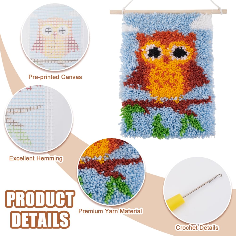 FREEBLOSS - Kit de nudos para alfombras con diseño de búho, tapices para adultos, hilo para principiantes, artesanía creativa