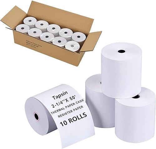 Tapsin Papel térmico de recibo de 2-14 pulgadas x 50 pies, rollos de papel para tarjetas de crédito térmicos, rollo de caja registradora, papel de