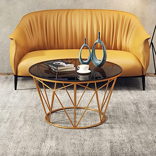 Table basse ronde de luxe en verre trempé et petite table d'appoint dorée