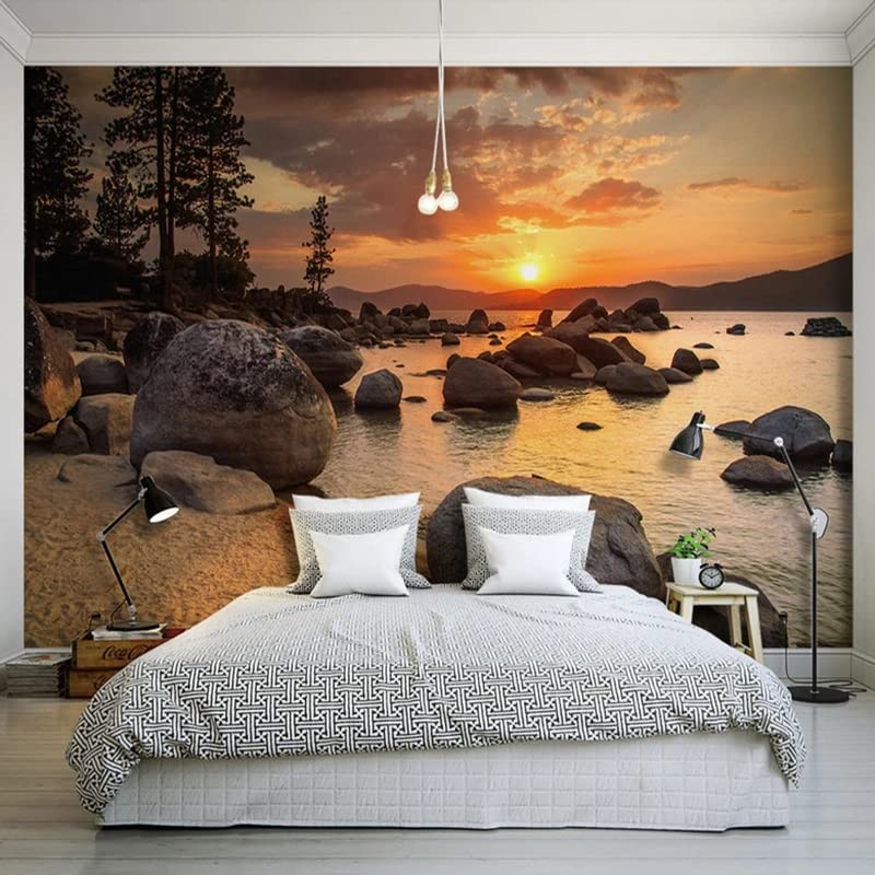 SIJIFACAI Murales de pared de tamaño personalizado, hermoso atardecer en 3D, junto al mar, despegar y pegar, murales de pared autoadhesivos, papel tapiz fotográfico grande