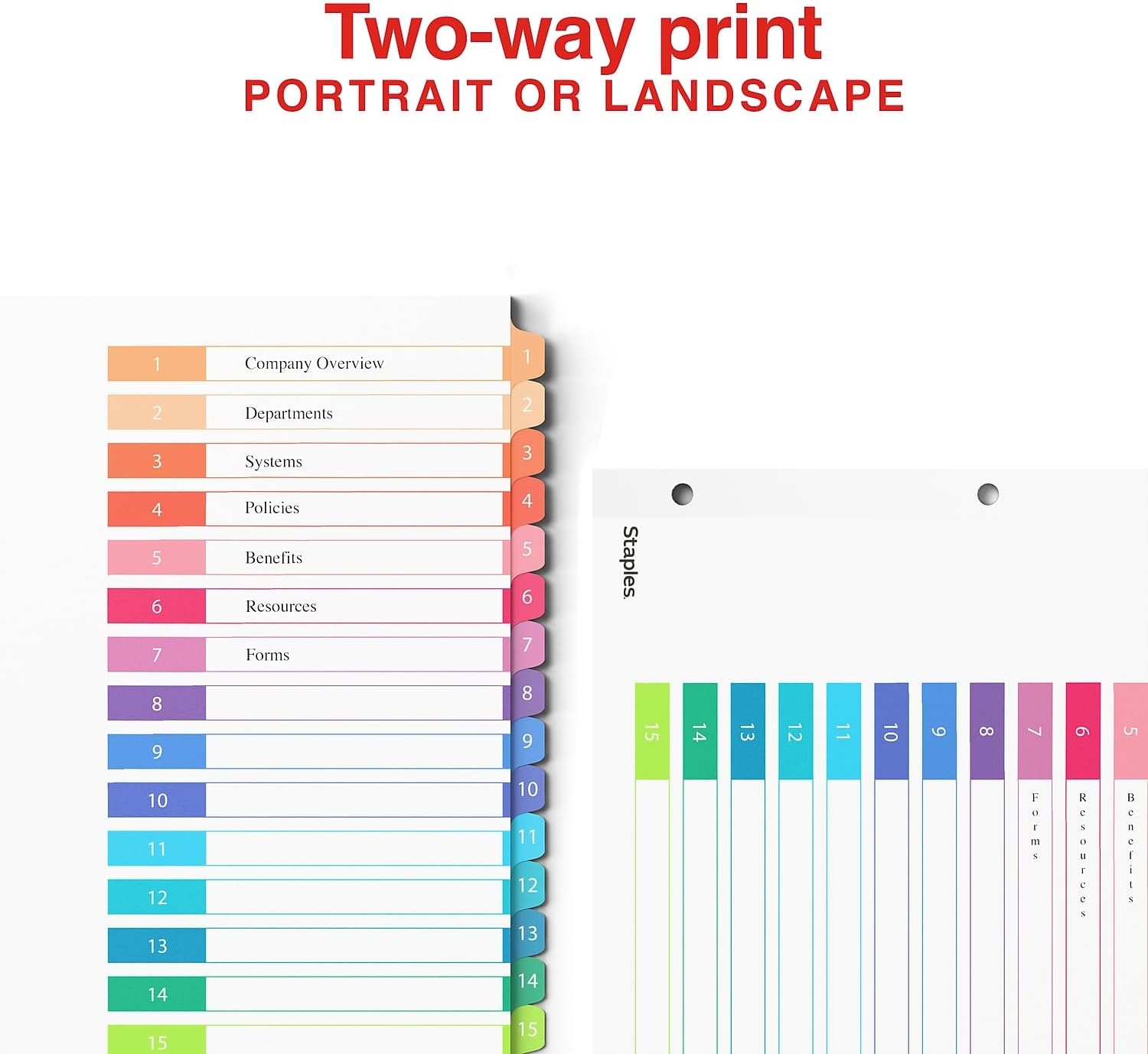 Staples Customizable Table of Contents Dividers, 1–15 Numbered Tabs, Color‑Coded, Letter Size, 6 Sets, Easy Print & Organize