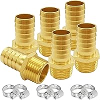 Vista 1 de 6 accesorios de púas de manguera de latón de 1/2 pulgada NPT macho a 1/2 pulgadas, conector adaptador de púas incluye 6 abrazaderas de acero