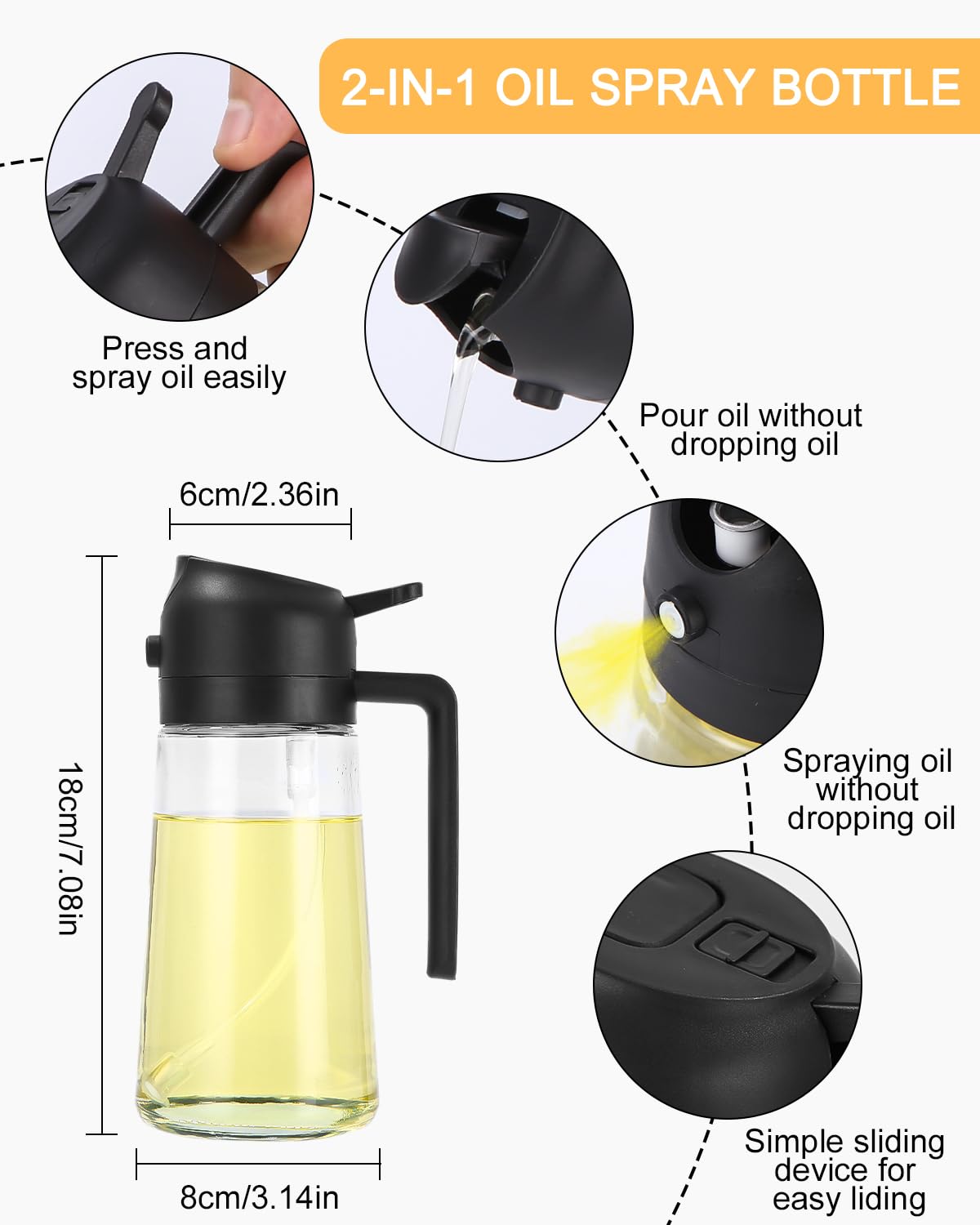 Pulvérisateur Huile Cuisine 500ml 2 En 1 Maxentico - Vaporisateur Et Verseur Premium