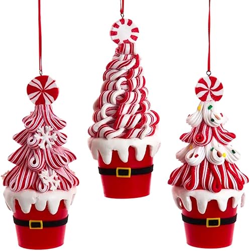 The Bridge Collection Adornos para árbol de caramelo de menta de 6.25 pulgadas, juego de 3 adornos para árbol de Navidad, adornos de menta, adornos