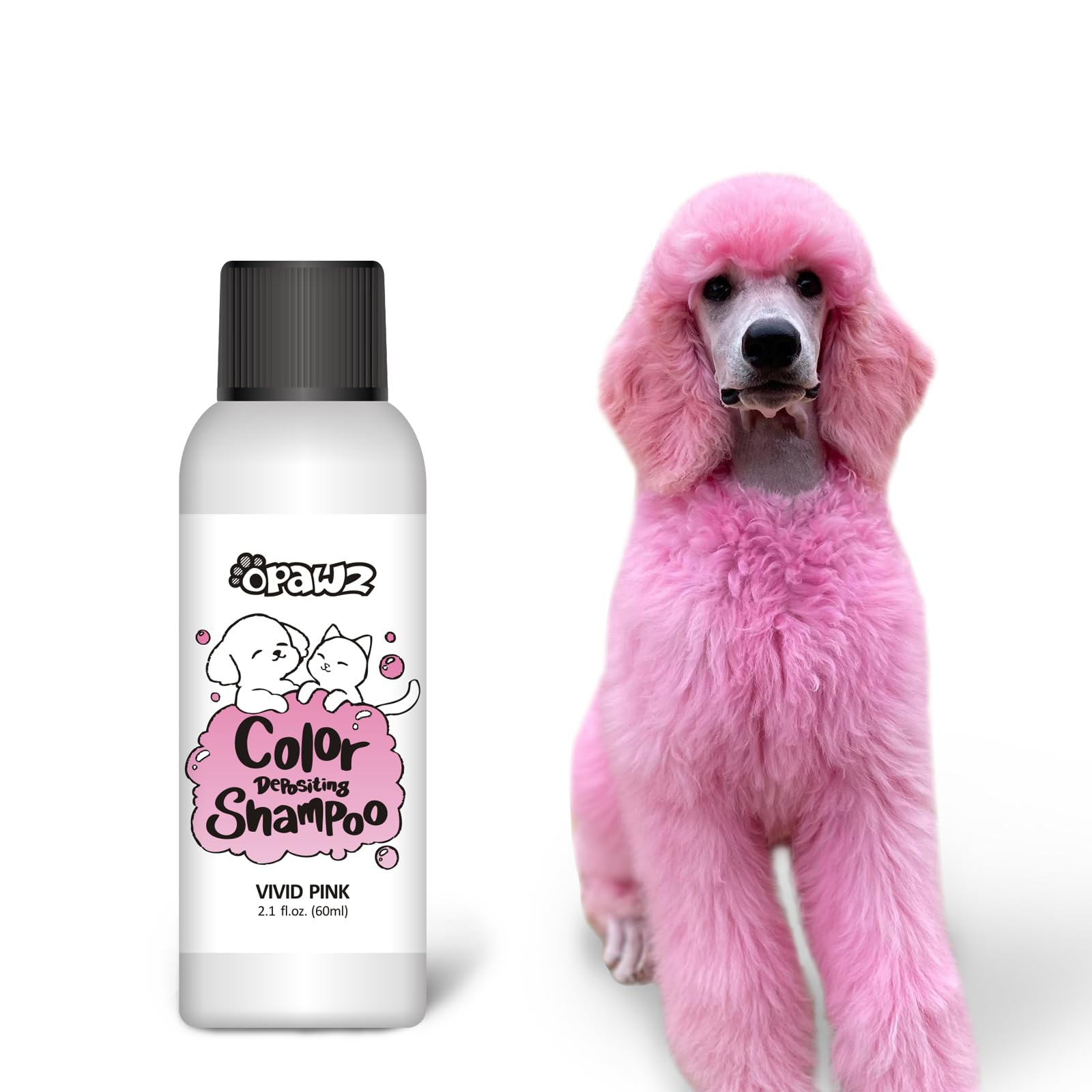 OPAWZ Color Depositing Shampoo for Dogs, Semi-Permanent Dog Hair Dye Coloring Safe Shampoo, Non-Toxic Colorwash Shampoo for Pets (Vivid Pink, 2.1 fl.oz / 60mL)