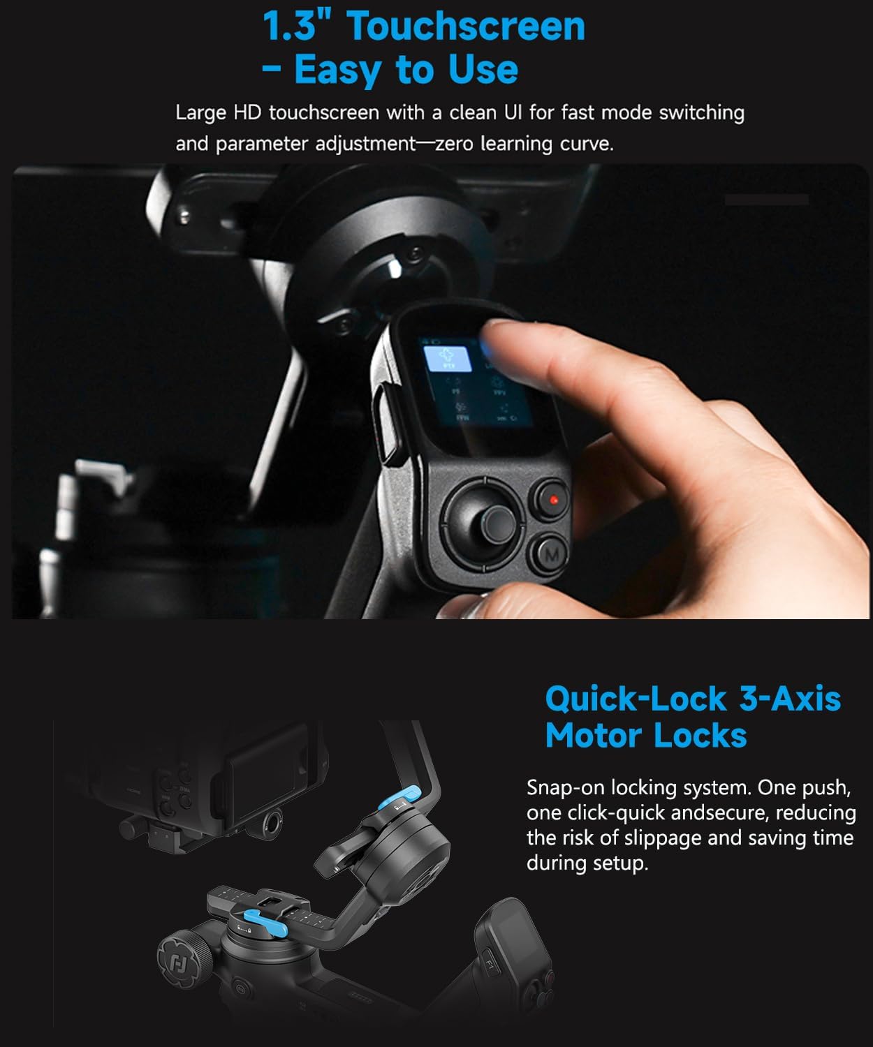 FeiyuTech SCORP 3 KIT Gimbal Stabilizer for DSLR and Mirrorless Camera,Built-in AI Tracking,Detachable Handle,3-Axis Gimbal for Sony/Canon/Nikon/Fujifilm, Max 7.721lbs,Touch Screen with Case - Image 8