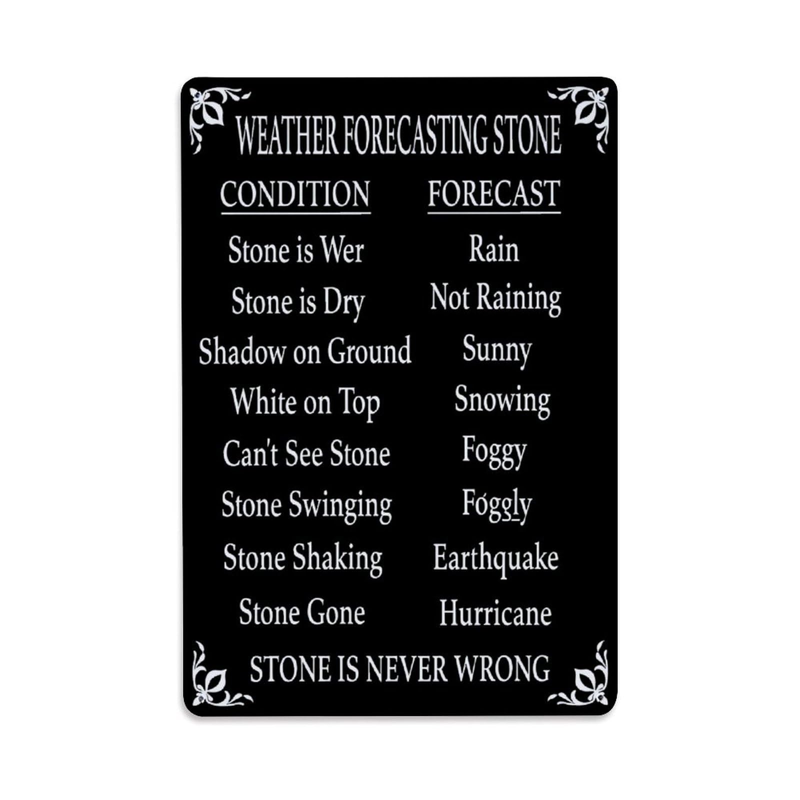 Enderetf Vintage Weather Forecasting Stone Pattern Print Tin Sign Metal Poster, Home Bar Garage Man Cave Cafe Indoor & Outdoor Wall Decoration 8X12inches