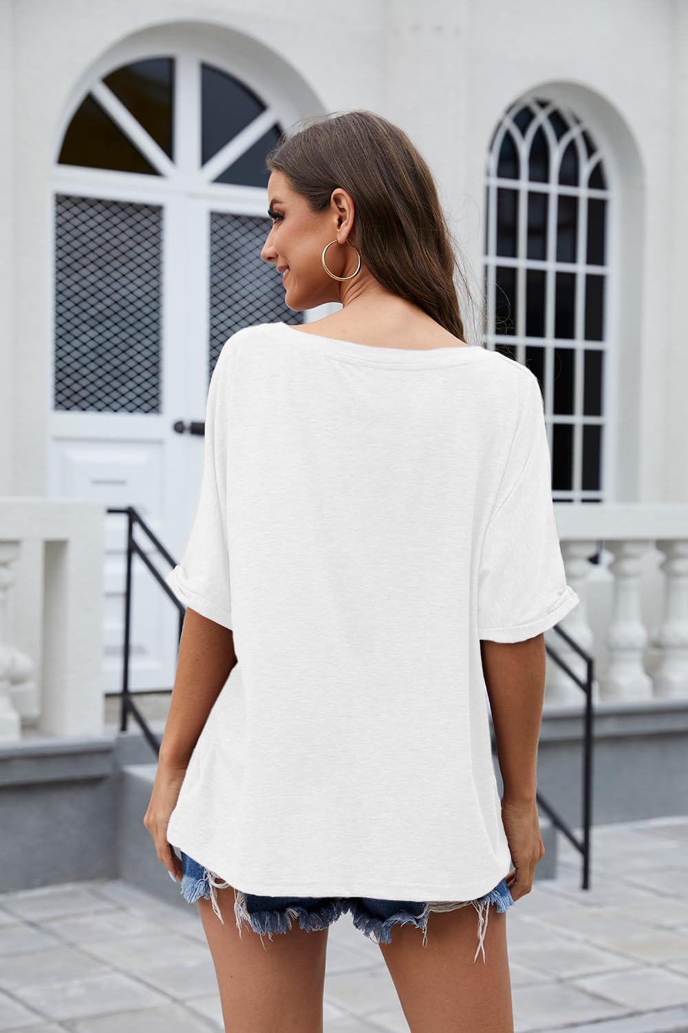 UNCLECAT Women's V Neck Oversized T-Shirts Summer Short Sleeve Shirts Loose Casual Tops Tee - Image 4