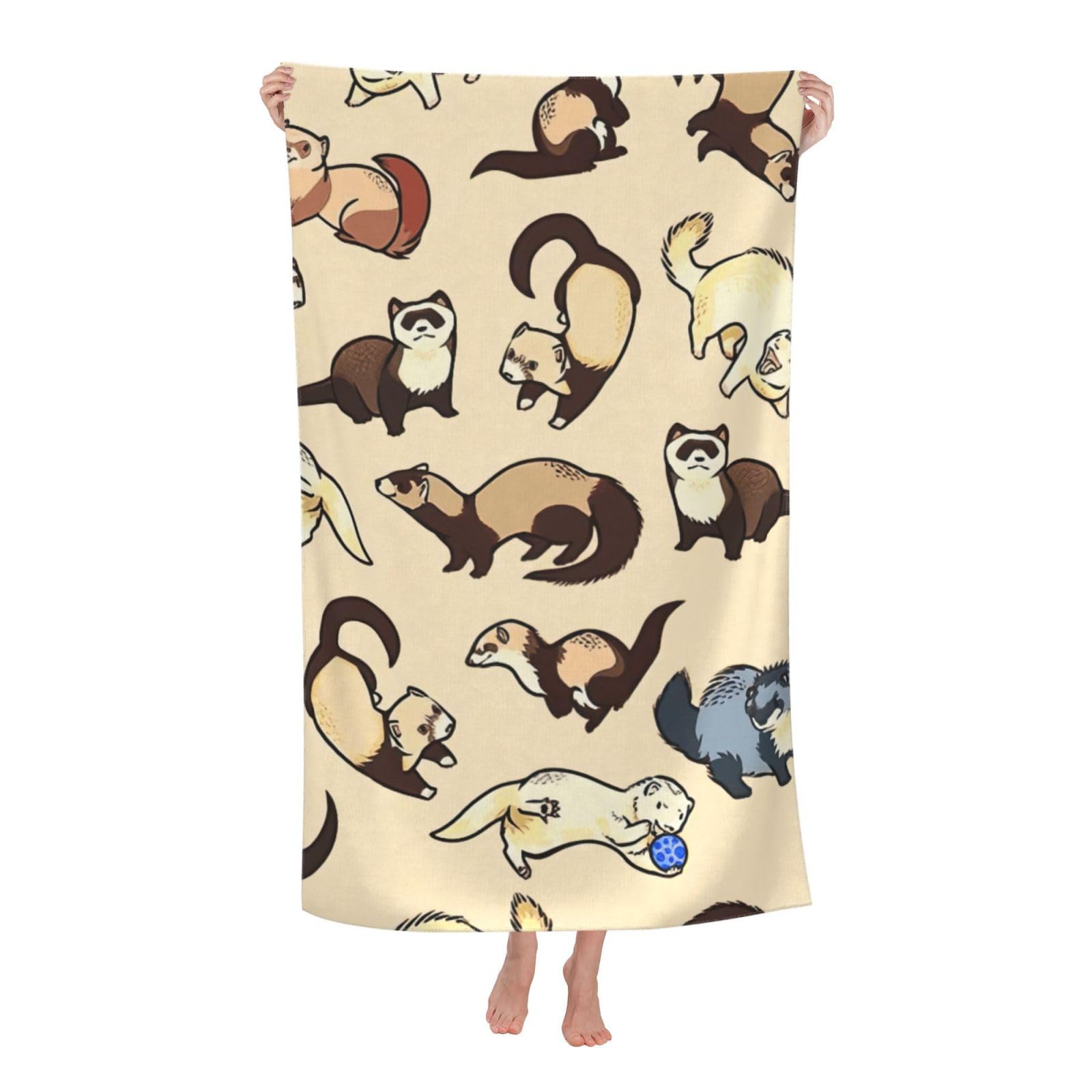 NImongt Hairy Ferret Print Oversized Adult Beach Towel For Travel Weekend Getaways Festivals Camping Trips