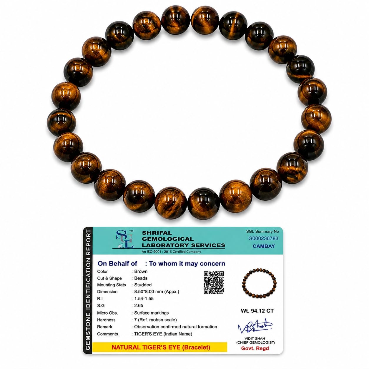 ARTH Natural Tiger Eye Bracelet | Certificate of Authenticity | Confidence, Protector, Will Power | Tiger Eye Round Beads 8 mm Crystal Stone Bracelet for Men and Women-image-5