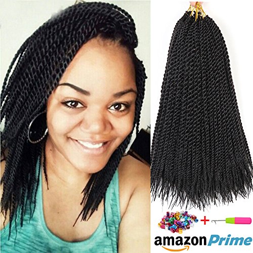 6 packs 30 strands/pack 14" 50g 0.4cm Senegalese twist hair braiding hair senegal twist hair crochet braids synthetic hair extension black color(14Inch, 1B)