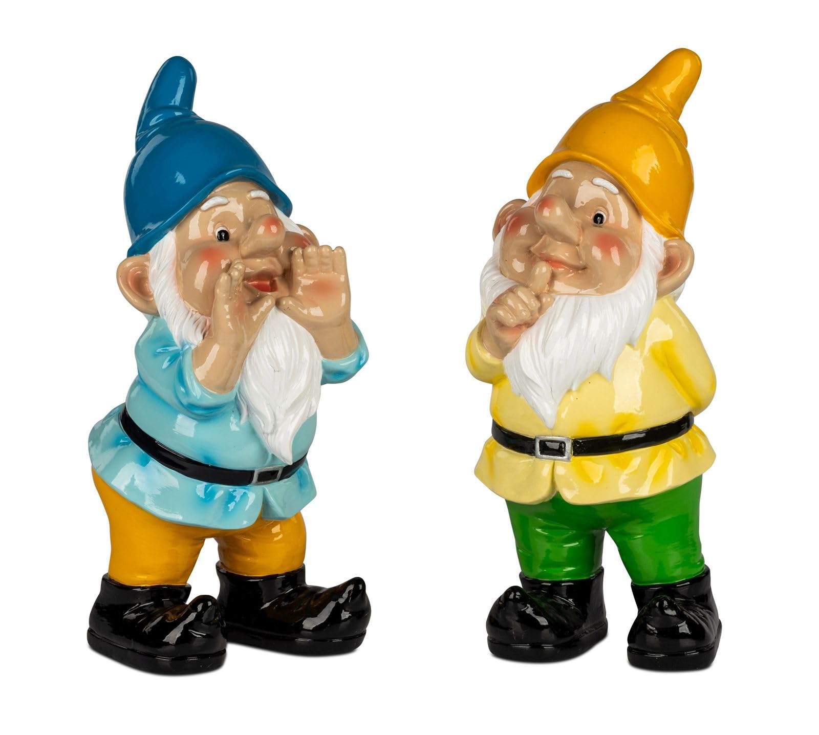 formano 2er Set Gartenzwerg Gartendeko Figuren handbemalt Kunststein 34 cm groß glänzende Oberfläche lustige Gartenfiguren für Garten Terrasse Balkon dekorative Zwerge Outdoor Deko