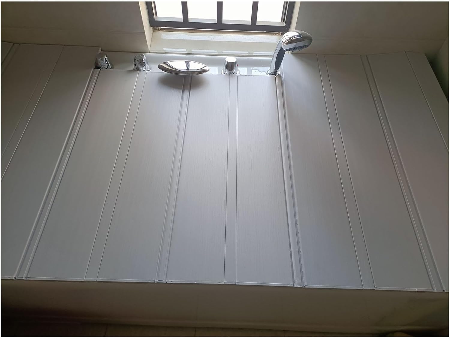 PVC Bathtub Cover Bath Lid Dust-Proof Insulation Bathe Board for Milk Baths Spa, Bathroom Folding Shutter Bath Lid Tub Rack, Bearing 40kg(75x105x1.2cm)