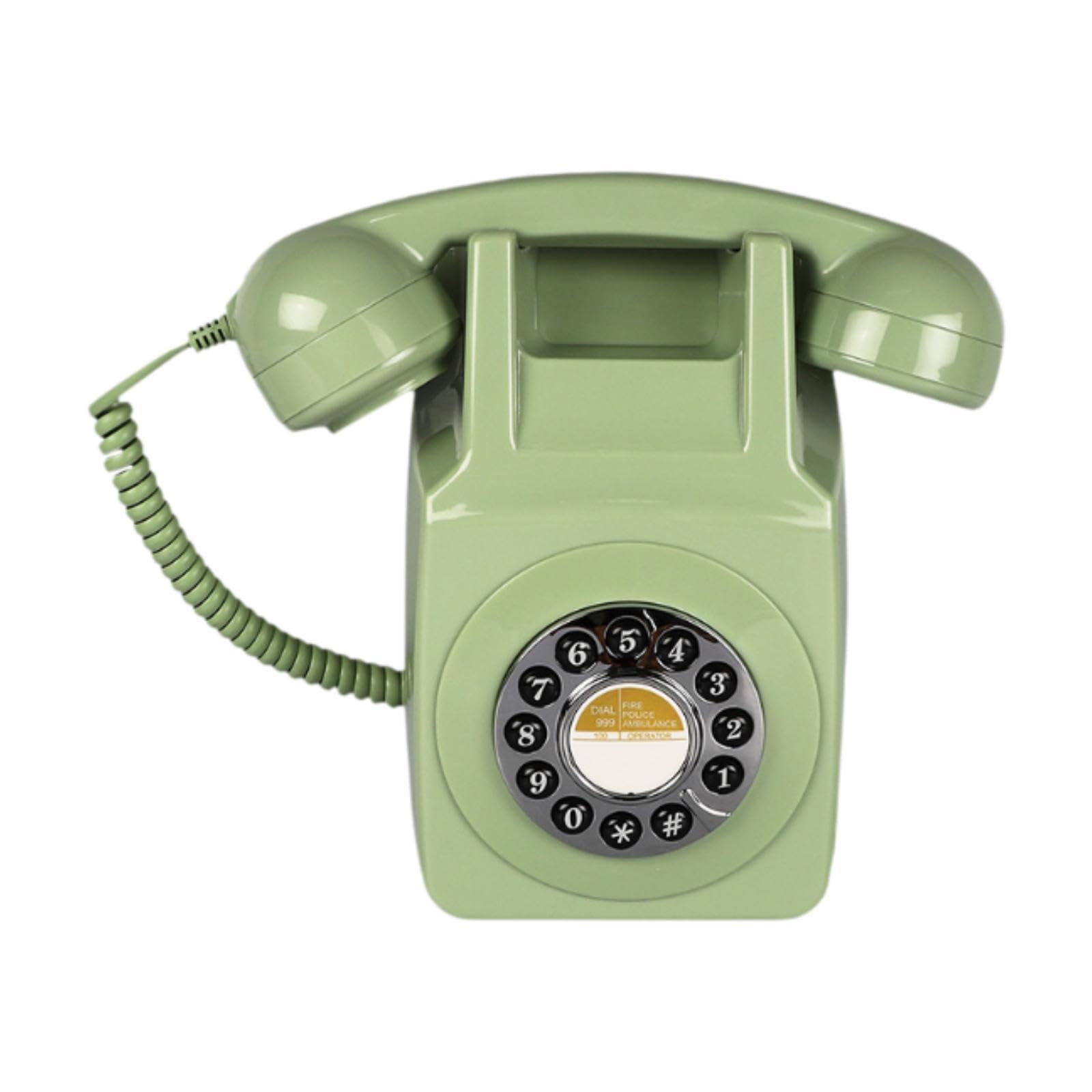 Supporto da parete per telefono fisso retrò tipo antico telefono aziendale con filo verde, 22 x 14,5 x 9 cm
