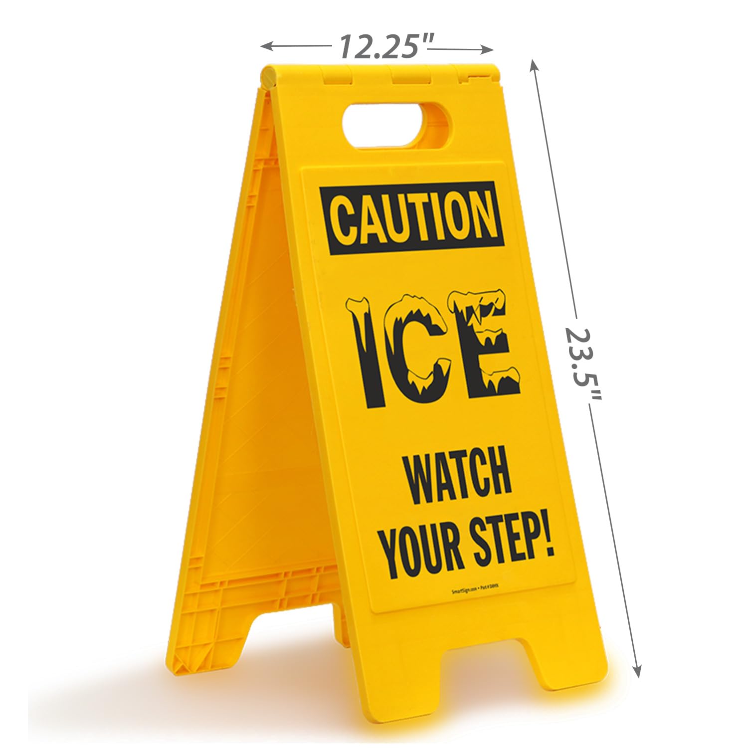 Suelo plegable SmartSign Sign, Legend "caution – hielo, ver su paso.," 25 cm de alto x 12 cm de ancho, negro sobre amarillo