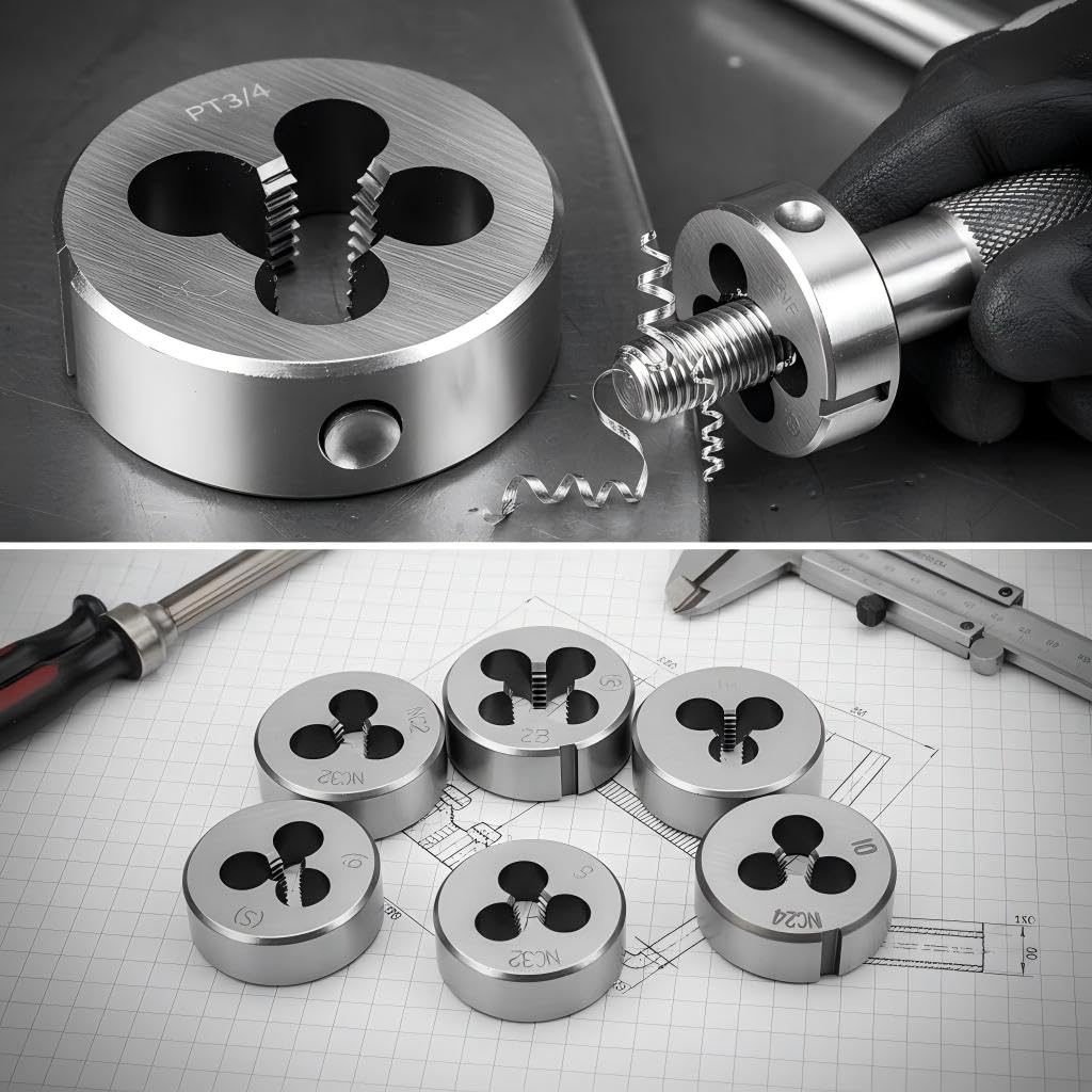 1 1/2"-8 UN Right Hand Round Threading Die, 1.5 Inch Diameter 8 Thread Per Inch Carbon Steel Circular Die for External Threading and Repair, 1 Piece