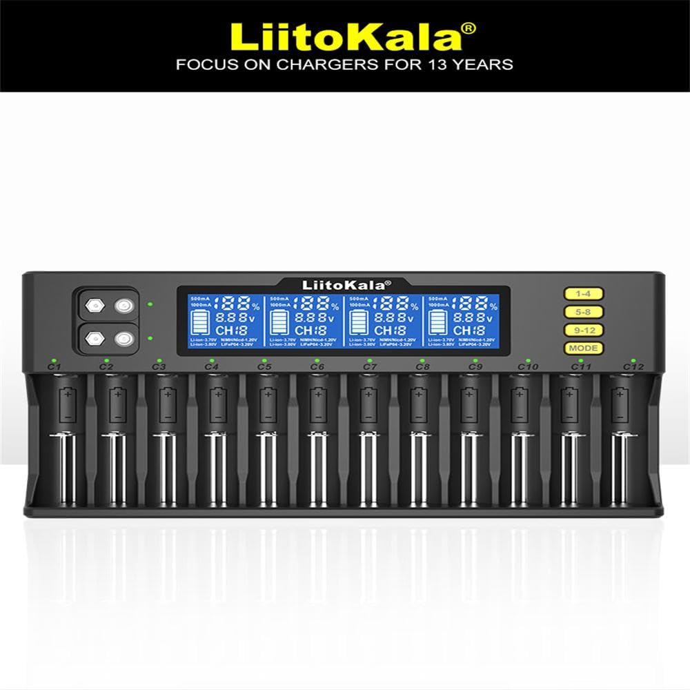 Amazon | lii-S12 12 リチウム充電器 電池充電器 スロットLCD液晶