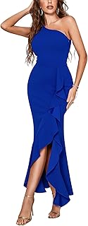 ABYOXI One Shoulder Formal Dresses for Women Maxi Cocktail Dresses Evening Party High Split Long Mermaid Bodycon