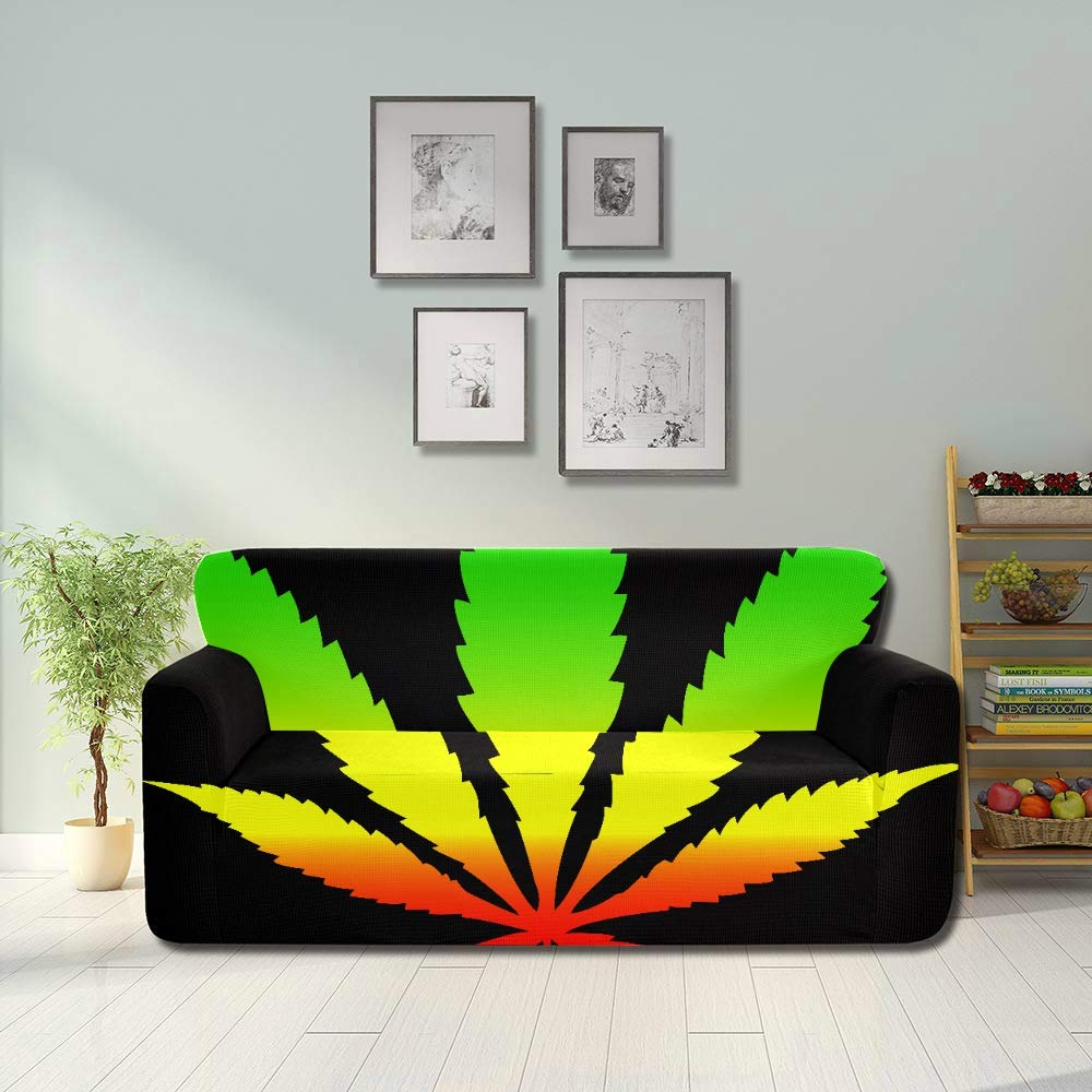 YUMOINGRasta Colors Cannabis Leaf Reclining Sofa Cover Elstic Sofa Cover Fitted Furniture Protector 2&3 Seat Sofas