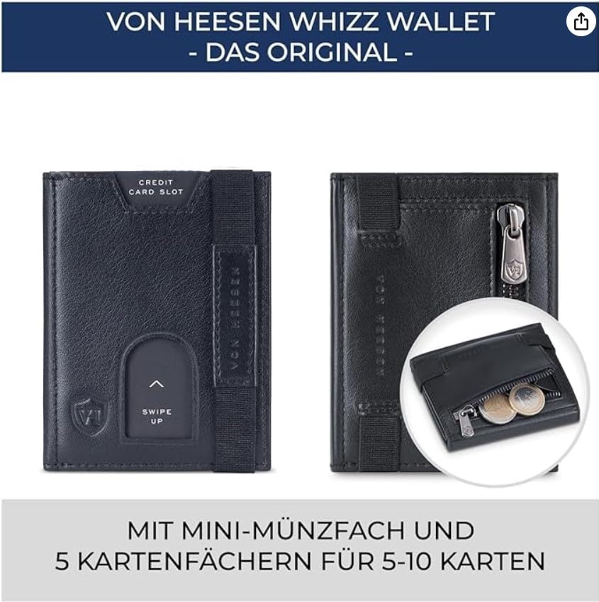 Image of AL FASCINO Men's Leather RFID Wallet, Black, Slim, Minimalist, 10 Card Slots, 30 Currency Compartment, Solid, Hook and Loop Closure