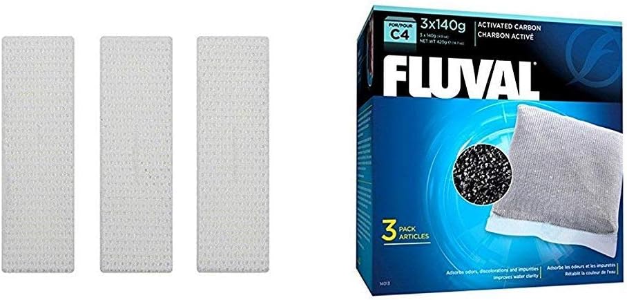 Fluval C3 Power Filter Media Replacement, Bio-Screen Pad and Activated Carbon Bundle, Mechanical and Biological Filter Media for Aquariums