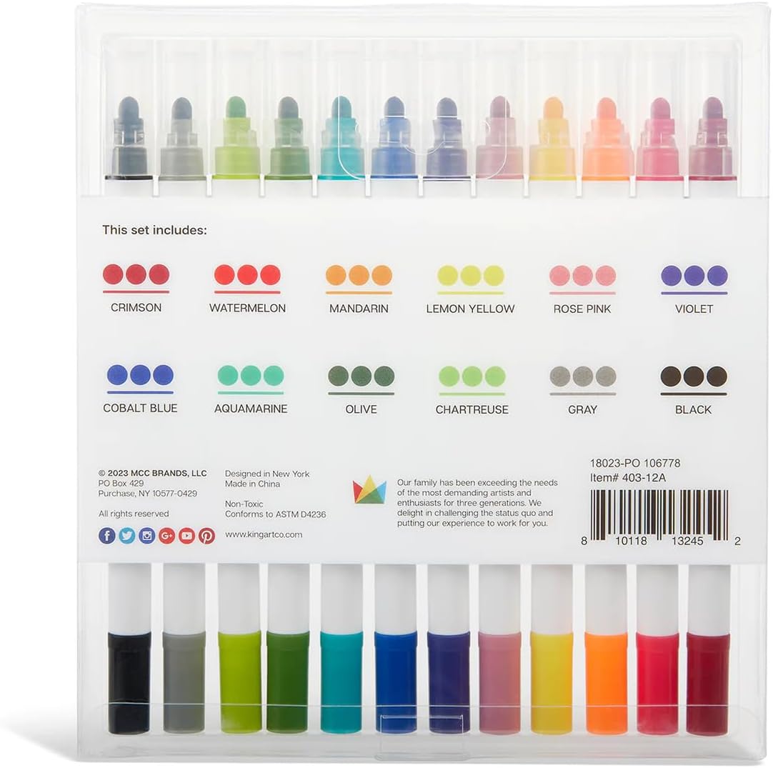 KINGART 12 Dual Tip Dot & Fine Markers, Round DOT, Journaling, Hand Lettering, Planners, Illustration, Journal, Doodling, Crafts, Coloring for Adult & Kids