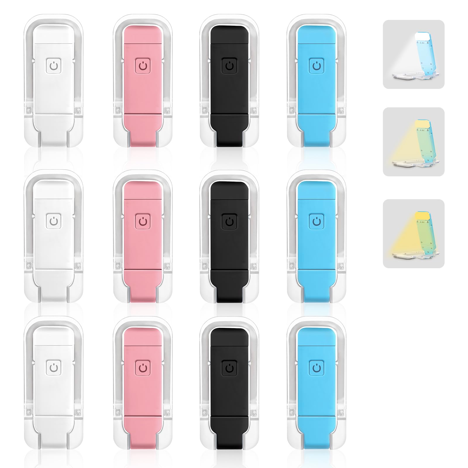 VZZNN Confezione da 12 luci da lettura ricaricabili per leggere a letto, luci per libri con clip con 3 temperature di colore, regali sfusi per amanti dei libri, bambini e adulti (multicolore)