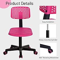 Vista 4 de Silla de escritorio sin brazos, linda silla de oficina con respaldo bajo, silla de trabajo giratoria ajustable para niñas, adolescentes, adultos