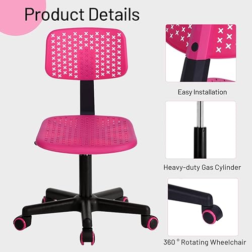Miniatura 7 de Silla de escritorio sin brazos, linda silla de oficina con respaldo bajo, silla de trabajo giratoria ajustable para niñas, adolescentes, adultos,