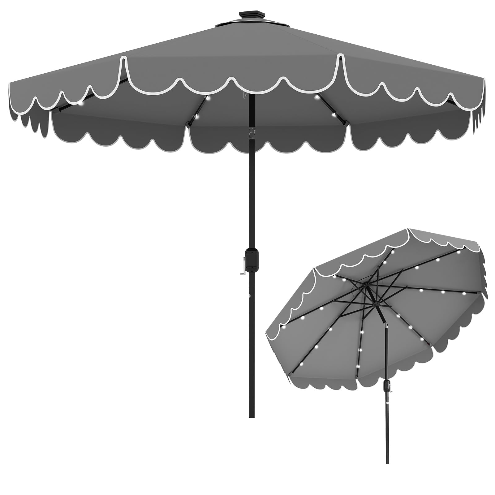 KOMFOTTEU 300 cm Sombrilla Terraza Exterior, Sombrilla de Jardín Inclinable 35° con Manivela y 8 Varillas, Parasol de Mercado para Patio, Balcón, sin Base