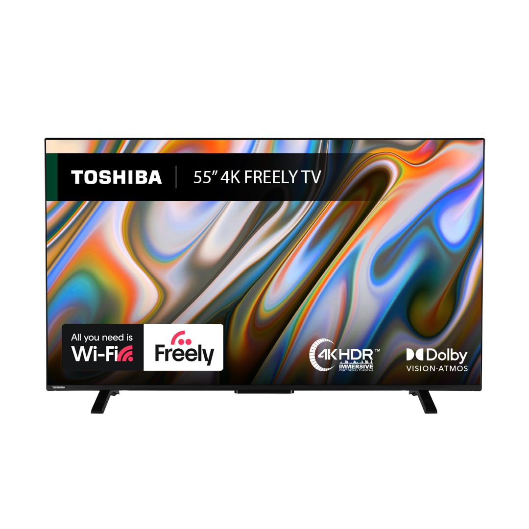 Toshiba 55”UV2F53DBU 4K Smart VIDAA TV, Ultra HD, HDR10, Freely, Disney+, Prime Video, Netflix, Dolby Atmos, Dolby Vision, Sound by Onkyo, Works with Alexa, Works with Google Assistant, VIDAA Voice