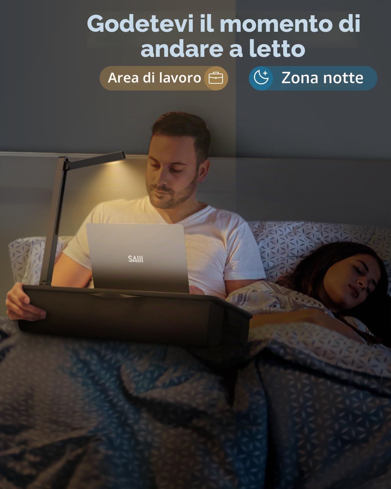 SAIJI Scrivania con luce LED, vassoio portatile per laptop con cuscino, adatta per laptop e MacBook fino a 17", supporto per letto e divano, scrivania per scrivere e leggere