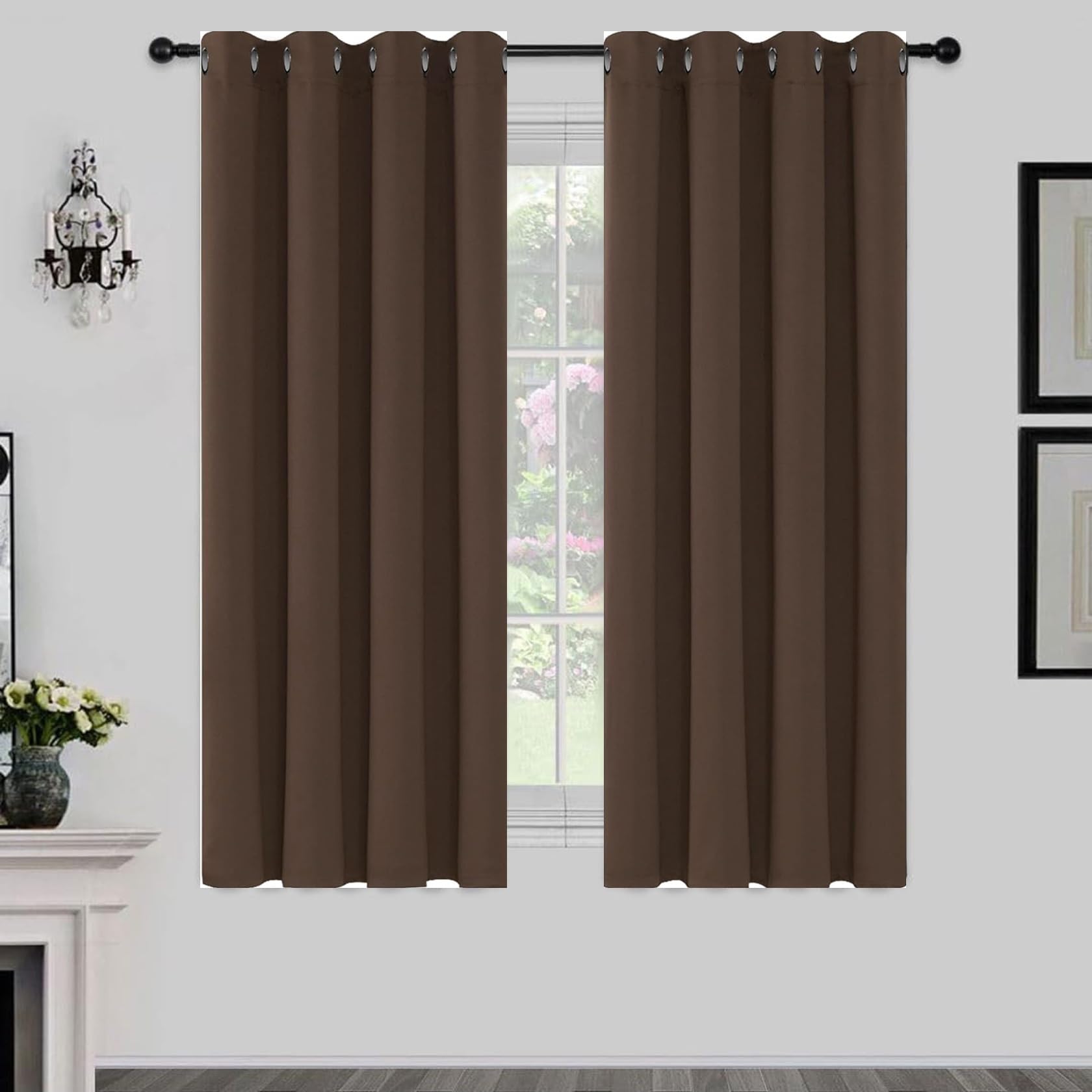 Lot de 2 Rideaux à Oeillets 230 x 90 cm Occultant Thermique Marron pour Fenêtre de Chambre