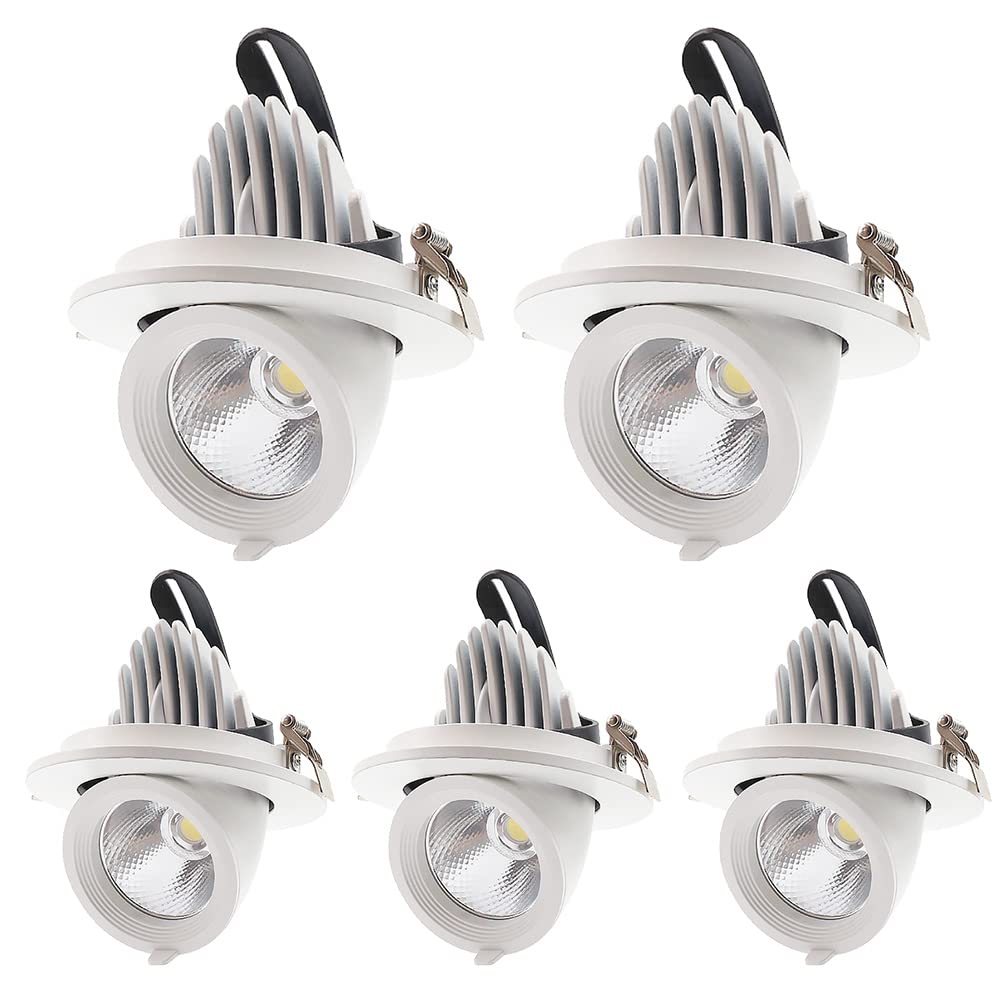 GTHTUHFD 5 Count Led Gimbal Eyeball Spot Light Retractable Recessed Lights 2.5-5Inch Rotation Canless Downlight 5W-25W Led Retrofit Recessed Ceilling Potlight-No Flicker,5w-4000K
