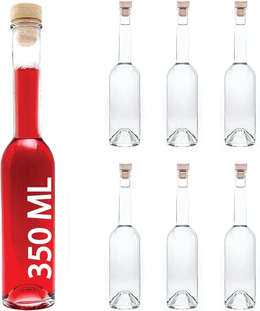 slkfactory 350ml Glass Bottles with Cork Lids 6 Pcs Reusable Airtight Glass Bottle for Home Made Sloe Gin Liqueur Schnapps Wine Cider Soda Vodka Vinegar Oil Bottles - Opera (6 x 350 ml)