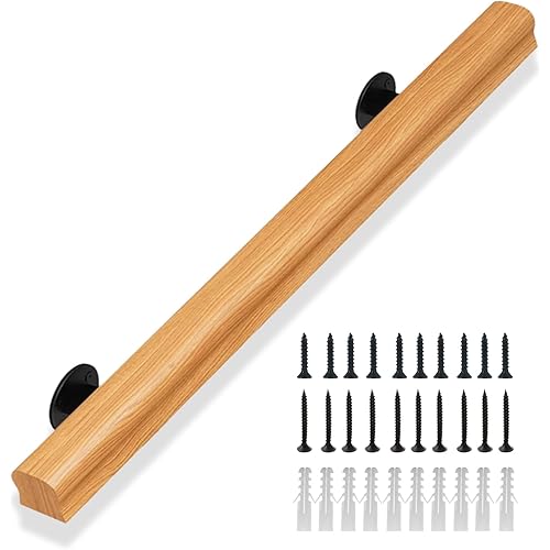 Stair Railing Indoor Wood 2FT, Sturdy Hand Rails for Indoor Stairs, Non-Slip Stair Handrails for Corridor, Lofts, Patio, Kindergarten, Wall Mounted Staircase Grab Bar for Elderly (Burlywood 2FT)