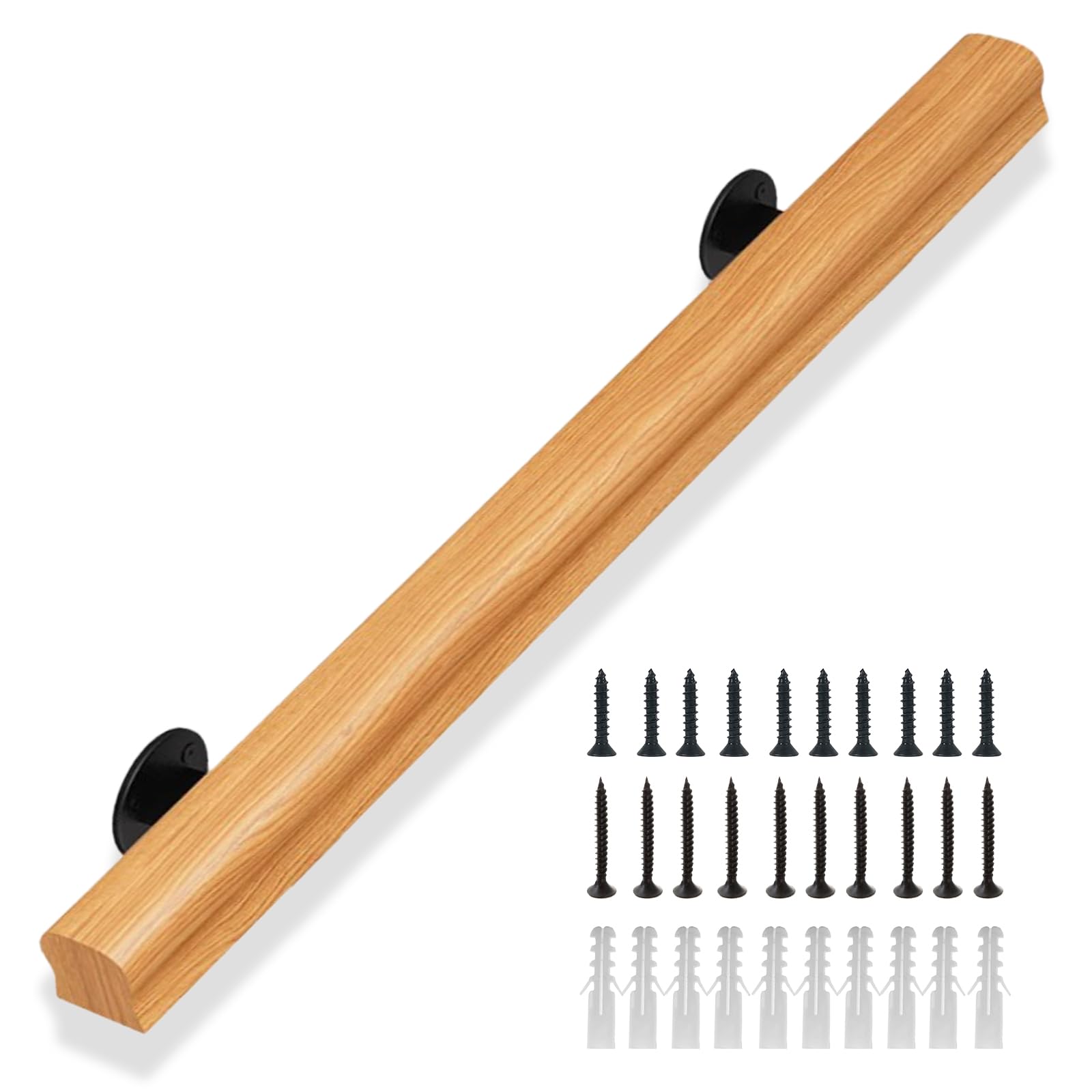 Stair Railing Indoor Wood 2FT, Sturdy Hand Rails for Indoor Stairs, Non-Slip Stair Handrails for Corridor, Lofts, Patio, Kindergarten, Wall Mounted Staircase Grab Bar for Elderly (Burlywood 2FT)