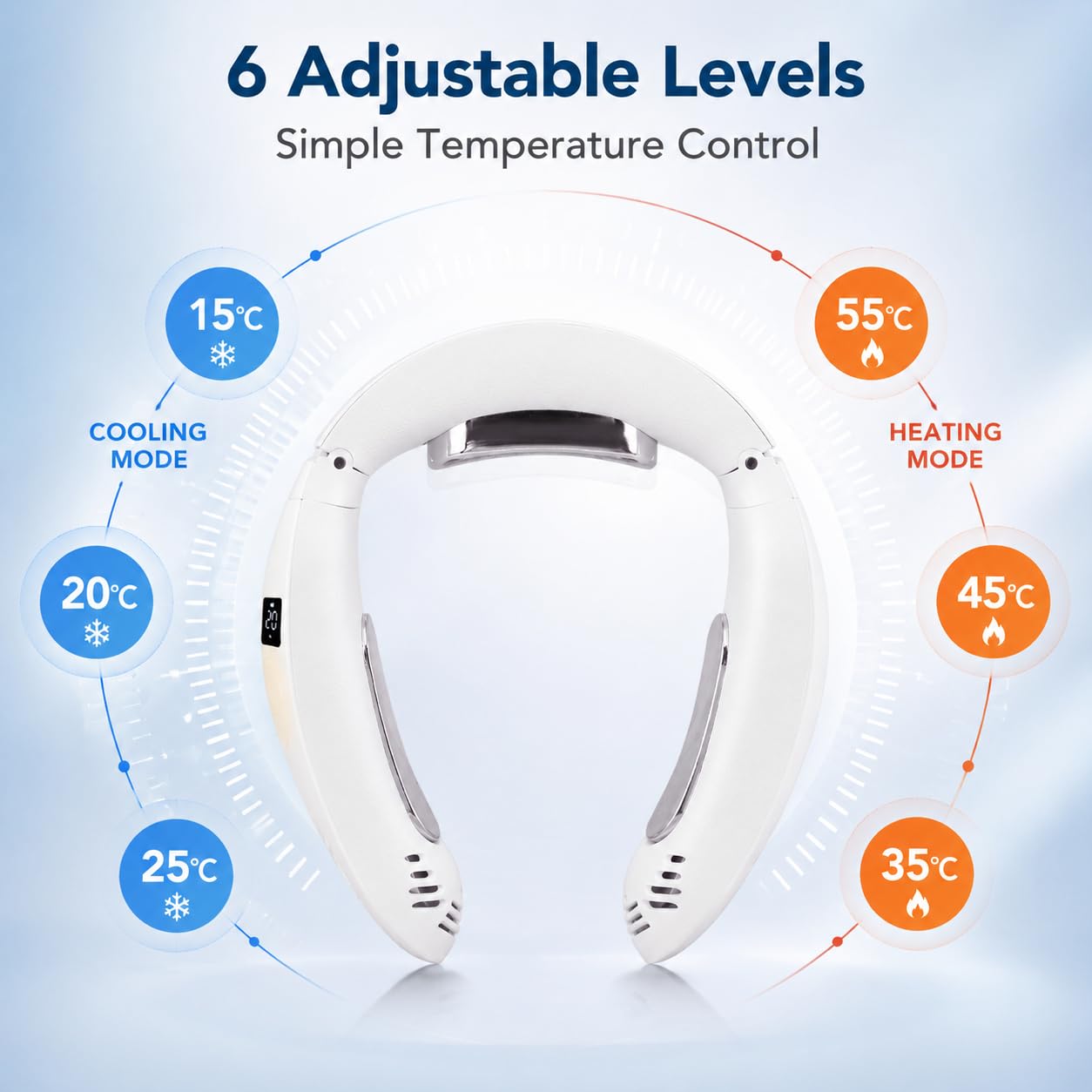 Ventilador de cuello portátil, aire acondicionado portátil con modos de refrigeración y calefacción, recargable de 3500 mAh, dispositivo de refrigeración personal sin cuchillas