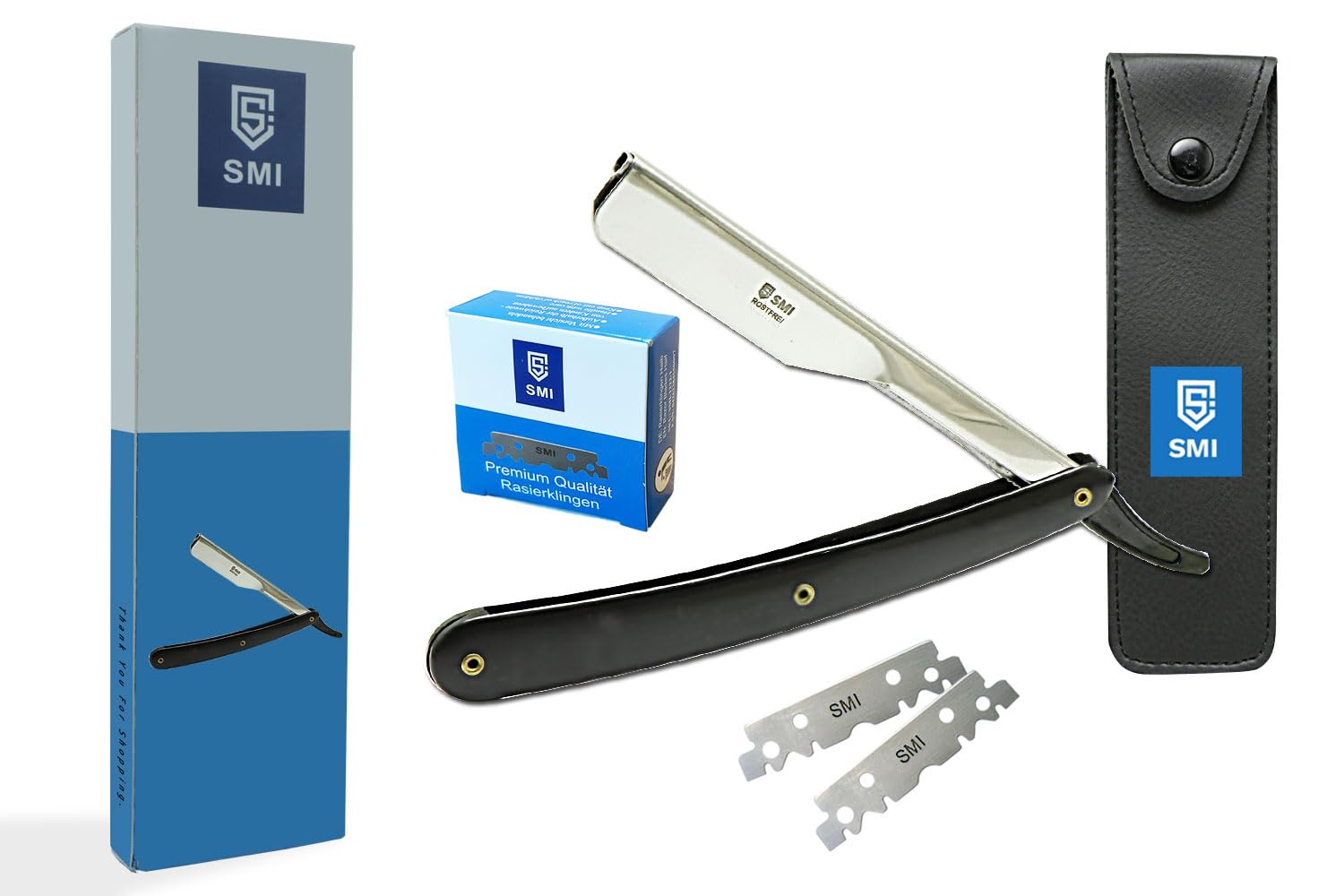 SMI Navaja Afeitar Navaja De Afeitar Hombre Navaja Barbero Navaja Afeitar Barbero Con 100 Cuchillas y Estuche (Navaja - 1201)