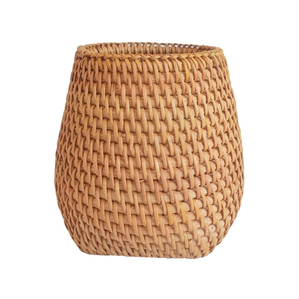 Portapenne fatto a mano in legno intrecciato a mano in rattan di vigna Contenitore di cancelleria Scatola di immagazzinaggio Organizzatore Scrivania da ufficio(C)