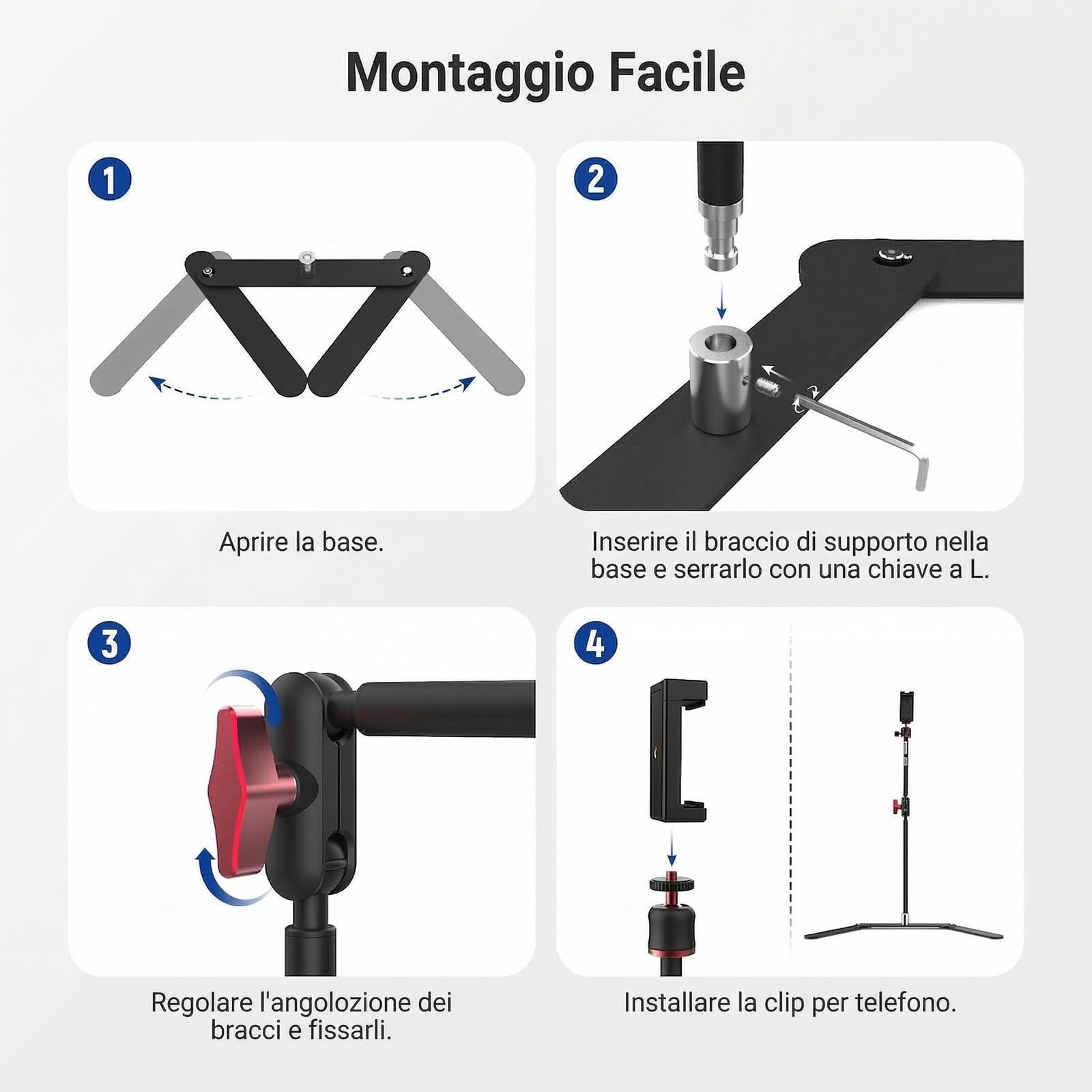 NEEWER Supporto Treppiede Telefono Overhead con Braccio Articolato con Doppia Testa Sferica, Porta Cellulare da Tavolo con Base Pieghevole per Pianoforte Cucina Disegno Schizzi Streaming Live, DS026
