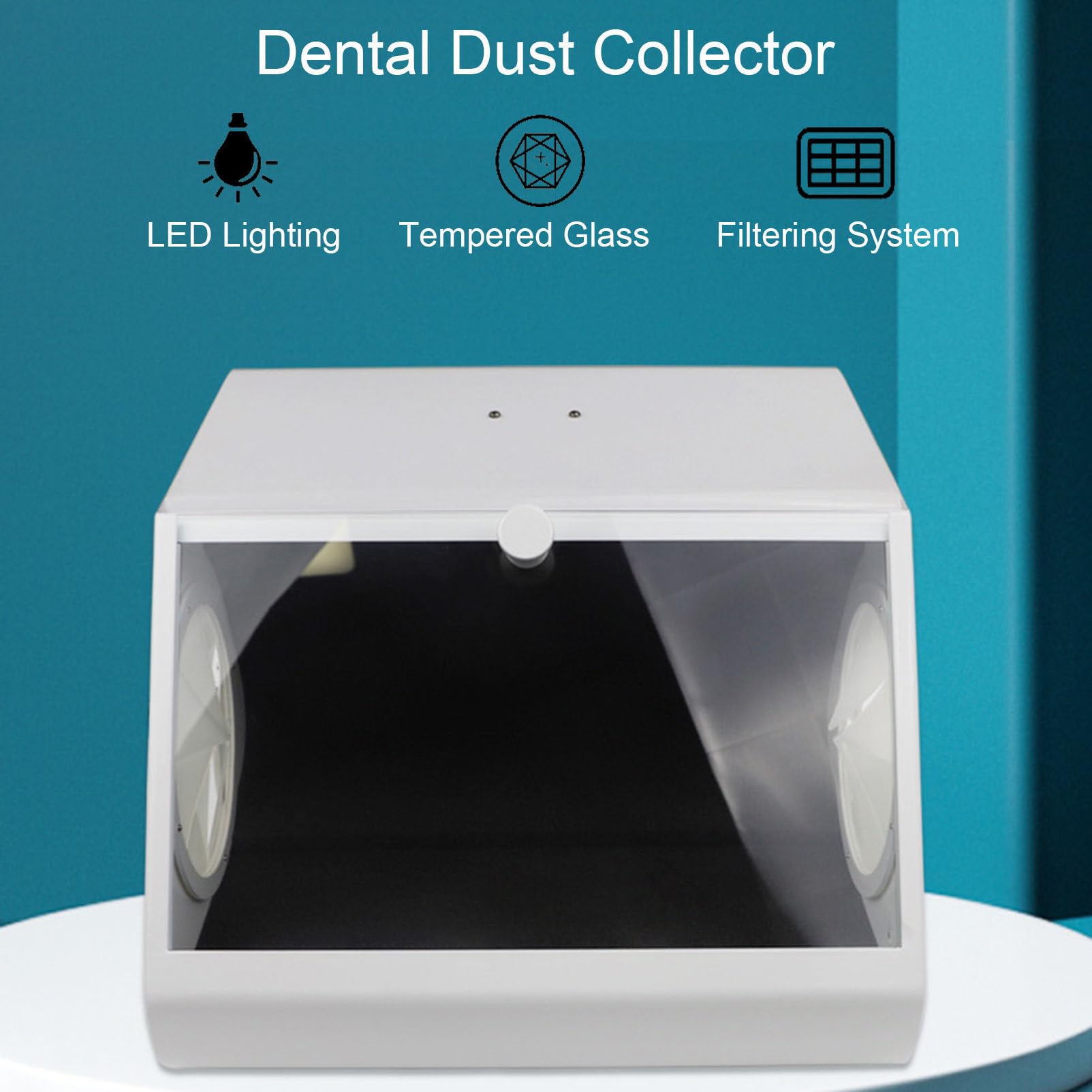 FAXIOAWA Caja de extracción de Polvo con Deflector de Vidrio Templado para Aplicaciones dentales, colector de vacío eficiente con filtros duales e iluminación led
