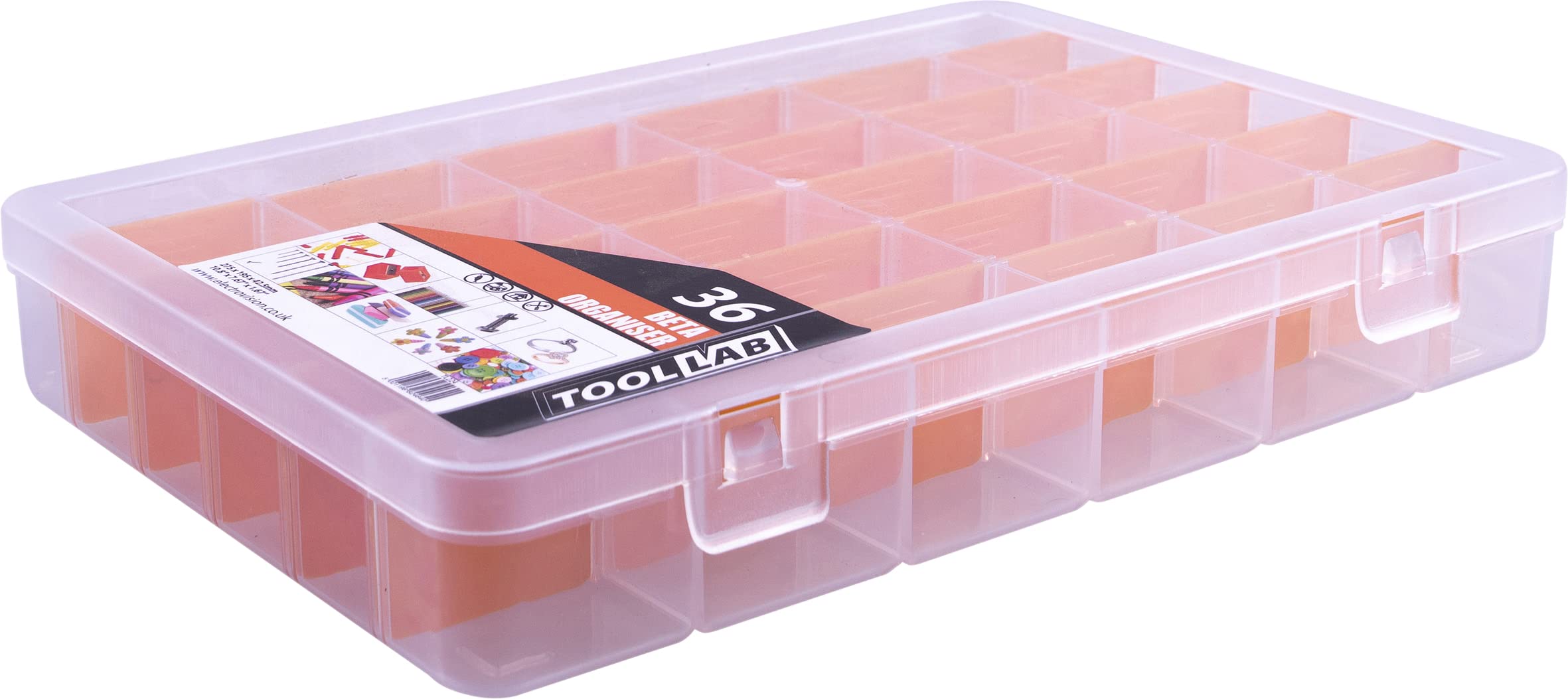 10.5" Beta Organiser 36 Compartment. Perfect for DIY tools and small parts. With removable separators and transparent lid