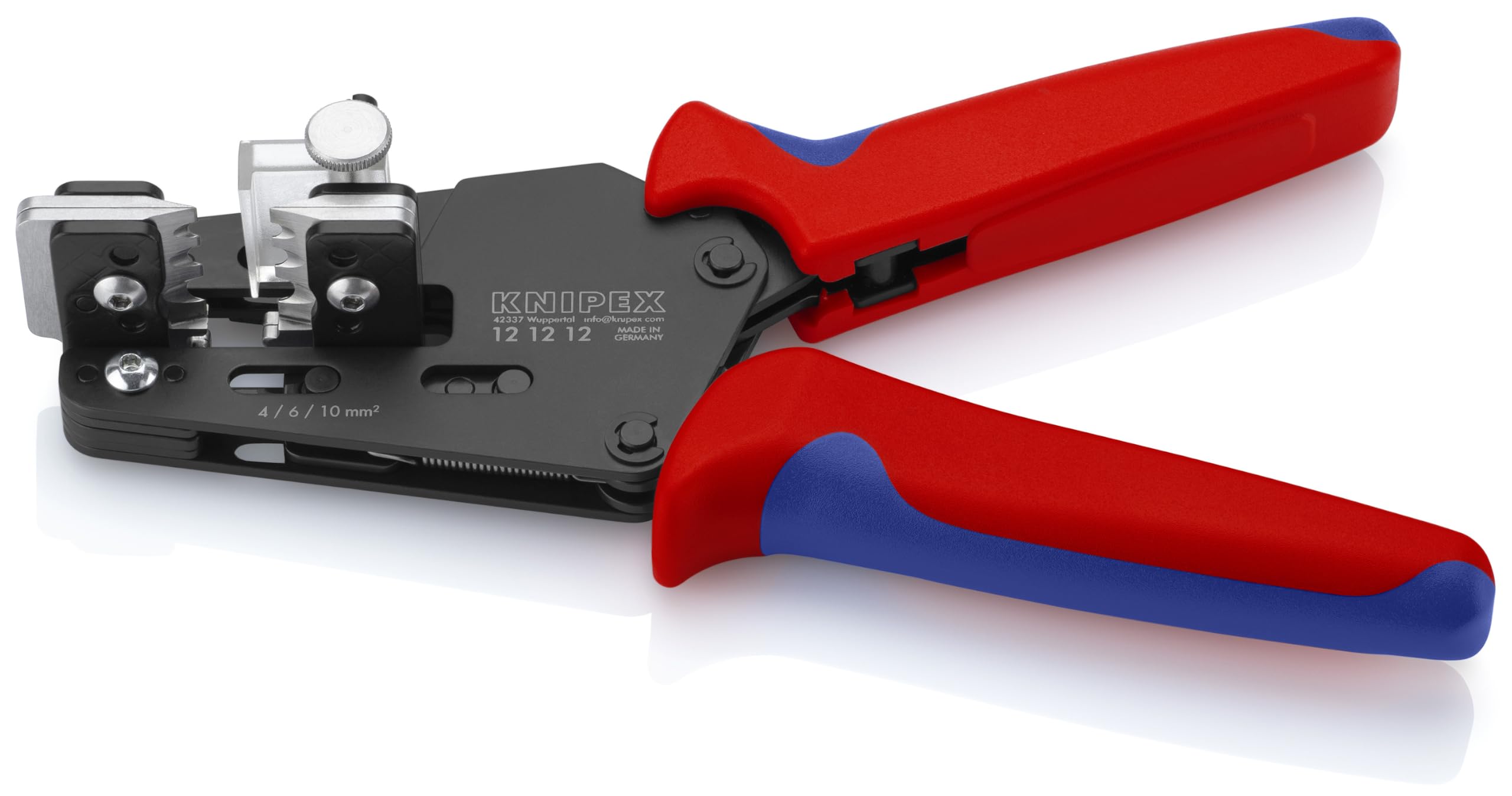 KNIPEX Präzisions-Abisolierzange, für PV-Kabel, 4/6/10 mm², präzise Formmesser, einstellbarer Längenanschlag, Solar-Kabel, 12 12 12