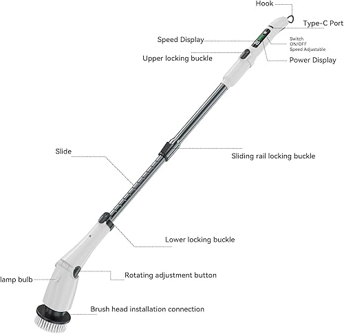 Miniatura 8 de Limpiador eléctrico giratorio, IPX7, cepillo limpiador de baño impermeable, limpiador de ducha inalámbrico con 7 cabezales de repuesto y mango de