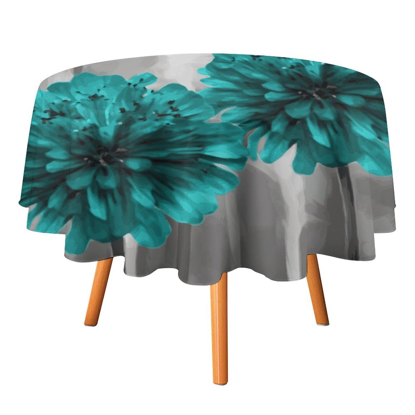 Fekiloot Style Gray Teal Flower Butterfly Round Tablecloth - Heavy Duty And Washable,Polyester Decorative Fabric Table Cover,Tablecloths For Kitchen Dining, Wedding, Birthday Party60x60in